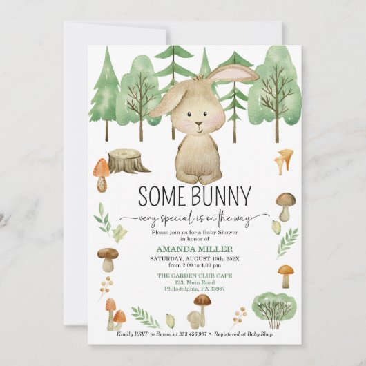Baby shower Une invitation à la forêt de lapin (Devant)