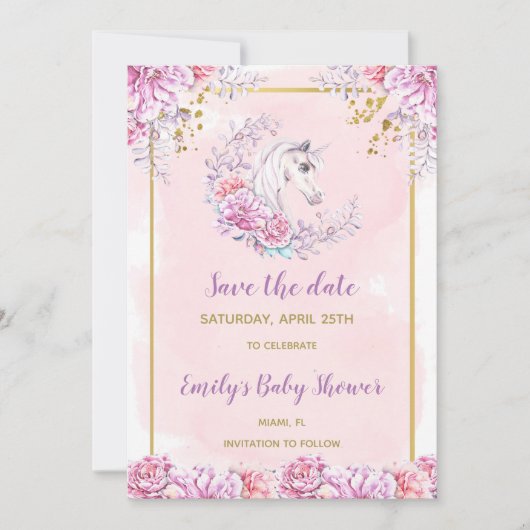 Baby shower Unicorn, behalve de datum Save The Date (Voorkant)