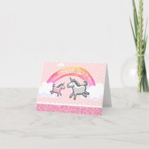 Baby shower Unicorns regenboogroze Bedankkaart