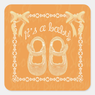 Baby shower unisex oranje vierkante sticker