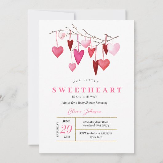 Baby shower Valentin rose moderne Invitation (Devant)