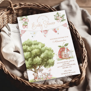 Baby shower van aardbeienbos folie uitnodiging