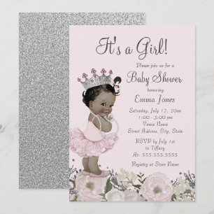 Baby shower van Afrikaanse Amerikaanse roze Floral Kaart