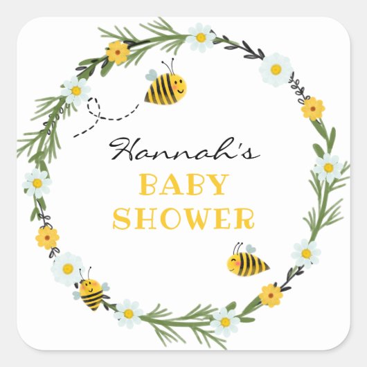 Baby shower van bijen vierkante sticker (Voorkant)