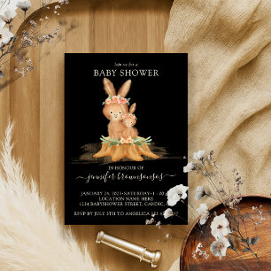 Baby shower van Black Boho Family Rabbit Kaart
