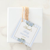 Baby shower van blauwe hydrangea bedankjes labels (In situ)
