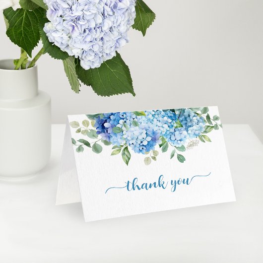 Baby shower van blauwe hydrangea bedankkaart