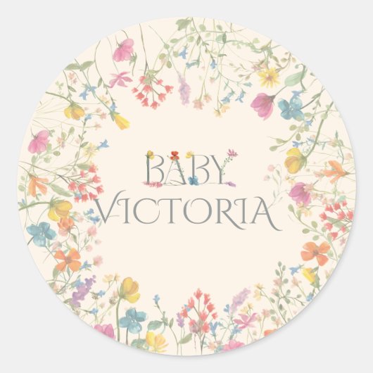 Baby shower van bloementeelt ronde sticker (Voorkant)