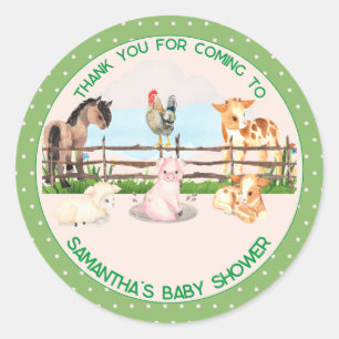 Baby shower van boerderijdieren ronde sticker