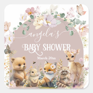 Baby shower van bosland, wildbloem vierkante sticker