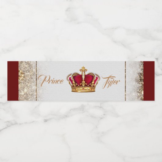 Baby shower van Bourgogne en gouden kroonprins Waterfles Etiket (Enkel label)