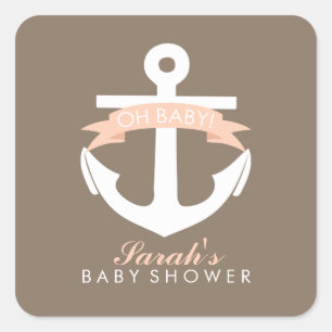 Baby shower van Coral Anchor en Ribbon Vierkante Sticker