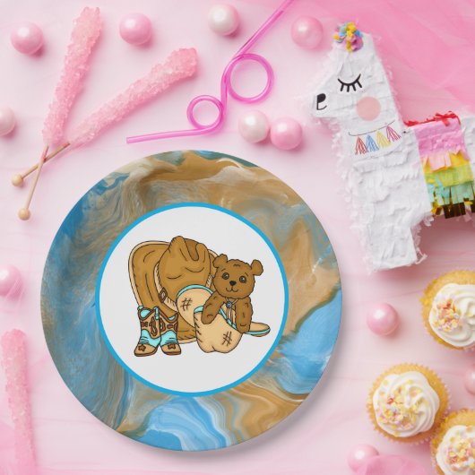 Baby shower van Cowboy Teddy Bear Boy Papieren Bordje (Feest)
