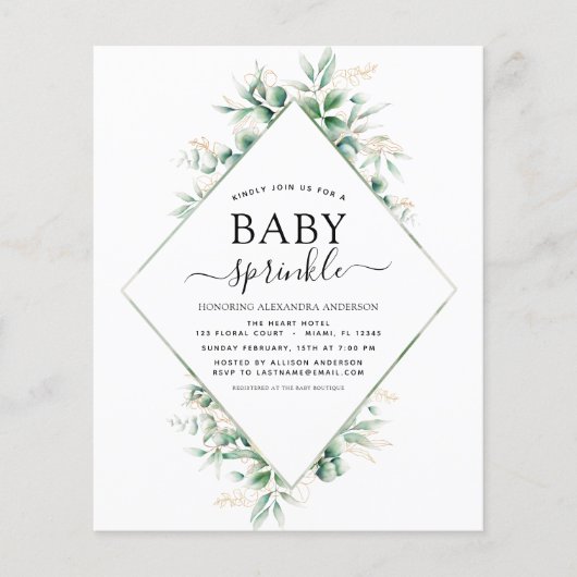 Baby shower van de begroting - Eucalyptus Geometri (Voorkant)