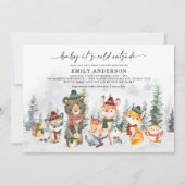 Baby shower van de bosdieren in het winterwoud kaart (Voorkant)