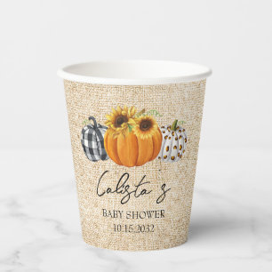 Baby shower van de herfst Pumpkin Sunflower Burlap Papieren Bekers