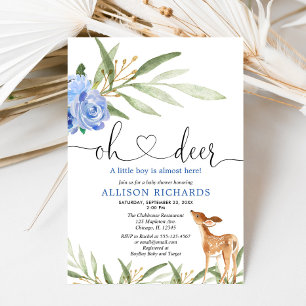 Baby shower van de hert van Woodland blue floral g Kaart