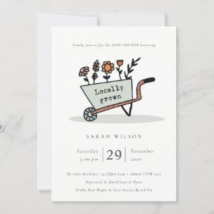 Baby shower van de lokale Grauwe Floral Cart Bedankkaart