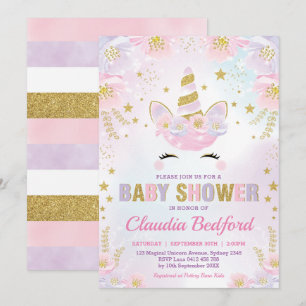 Baby shower van de Magische Unicorn / Pastel Pink  Kaart