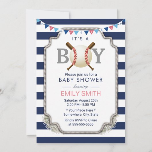 Baby shower van de Nautical Navy Stripes Kaart (Voorkant)
