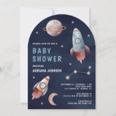 Baby shower van de Outer Space Planets Rocket Navy Kaart (Voorkant)