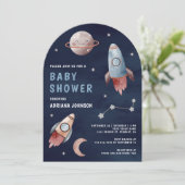 Baby shower van de Outer Space Planets Rocket Navy Kaart (Staand voorkant)