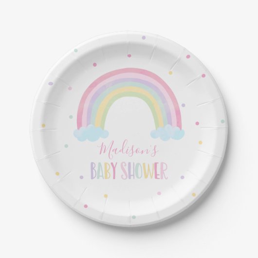 Baby shower van de pasteelregenboog papieren bordje (Voorkant)