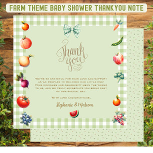 Baby shower van de plaatselijke landbouwmarkt bedankkaart