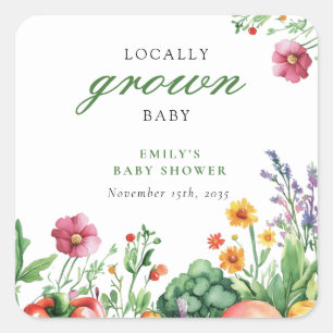 Baby shower van de plaatselijke landbouwmarkt vierkante sticker