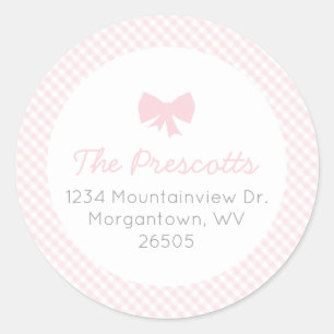 Baby shower van de roze boog van Gingham Ronde Sticker