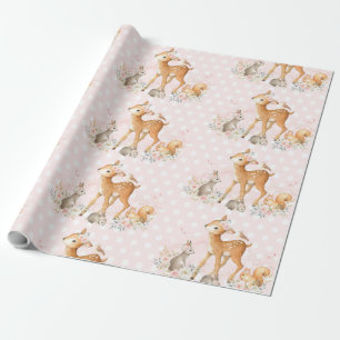 Baby shower van de roze Floral Woodland 1e verjaar Cadeaupapier