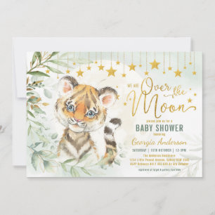Baby shower van de tijgermantel Moon & Stars Green Kaart