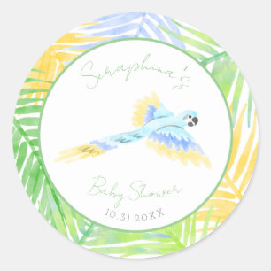 Baby shower van de tropische papegaaivogel ronde sticker