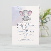 Baby shower van de Waterverf van Blue Boy's Elepha Kaart (Staand voorkant)