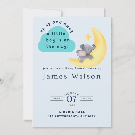 Baby shower van de Waterverf van Blue Boy's Elepha Save The Date (Voorkant)