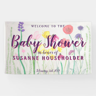 Baby shower van de Waterverf van wilde bloemen Spandoek
