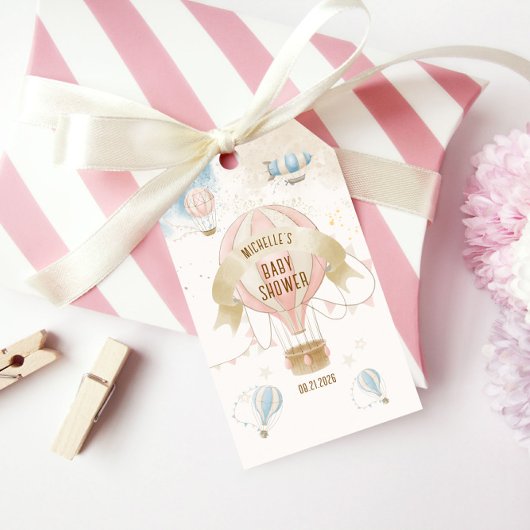 Baby shower van een luchtballon cadeaulabel
