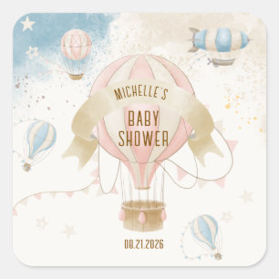 Baby shower van een luchtballon vierkante sticker