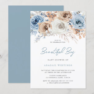 Baby shower van een mooie jongen: Boho Blue Floral Kaart