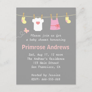 Baby shower van Elegant en Cute Girl, Gray Chevron Kaart