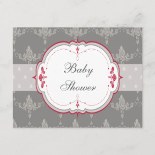 Baby shower van Elegant Grey & Red Roses Kaart