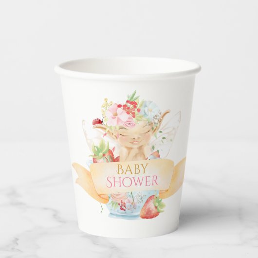 Baby shower van fijne moerassen en aardbeien papieren bekers (Voorkant)