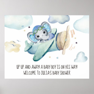Baby shower van flessenvliegtuig met wielWaterverf Poster