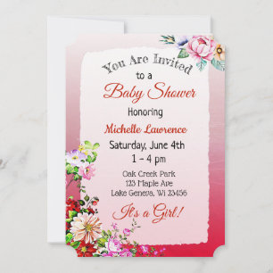 Baby shower van Floral Red Girl Kaart
