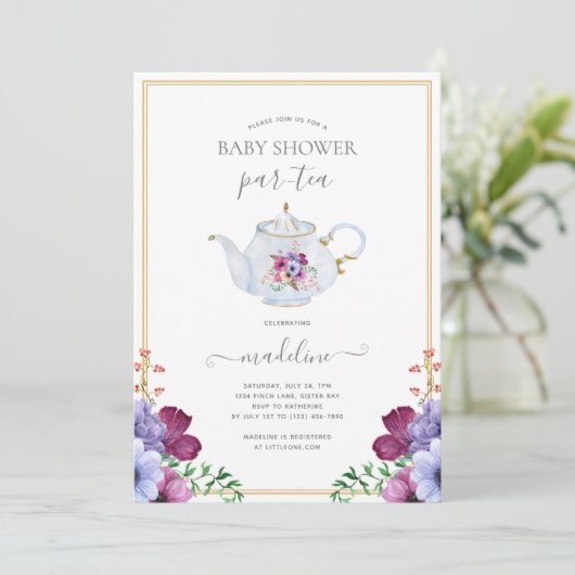 Baby shower van Floral Tea Party Kaart (Staand voorkant)