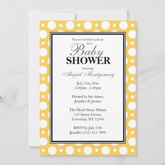 Baby shower van geelpokkendots kaart (Voorkant)