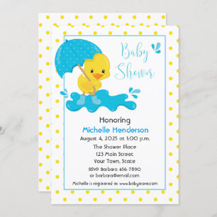 Baby shower van gele duck, Umbrella en Polka Dots Kaart
