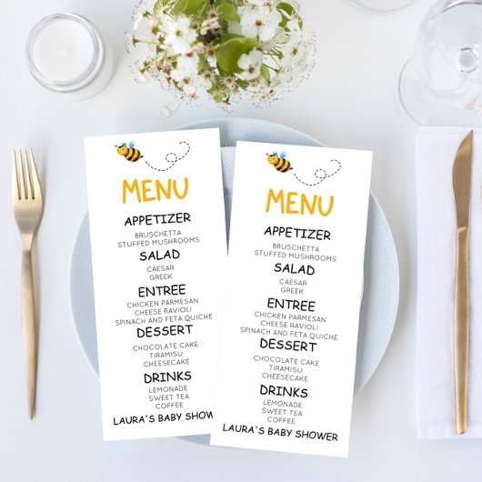 Baby shower van gele honingbijen menu