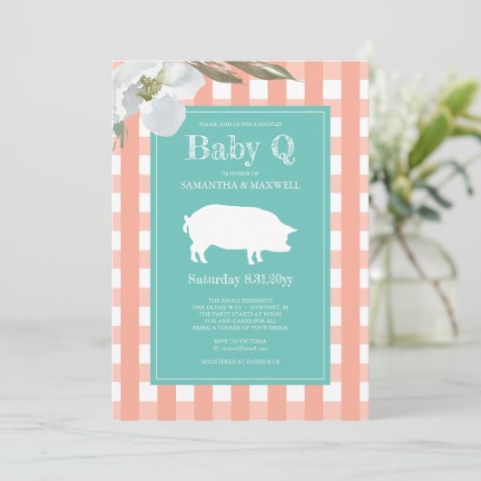 Baby shower van Gingham en Pig Baby Q Kaart (Staand voorkant)