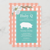 Baby shower van Gingham en Pig Baby Q Kaart (Voorkant / Achterkant)
